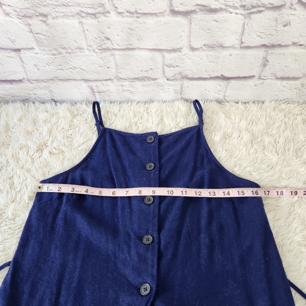 A New Day Linen Blend Button Front Tank Top Womens Sz Small Dark Blue - Picture 3 of 8